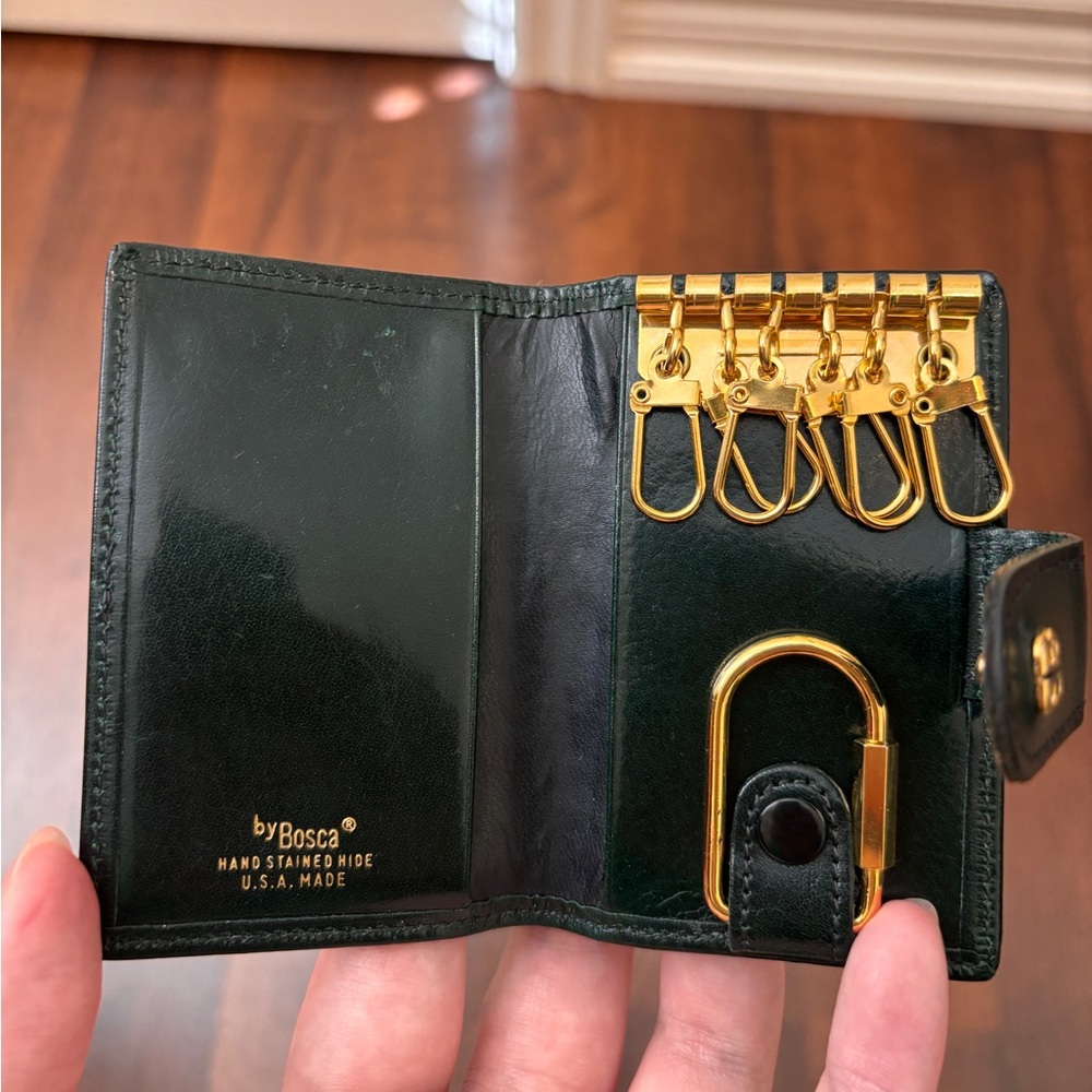 Bosca Green Leather Key Holder